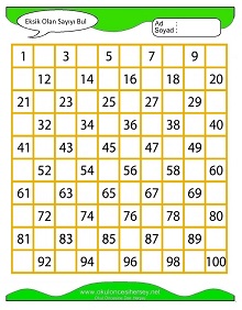 Eksik Sayıyı Bul Çalışma Sayfaları